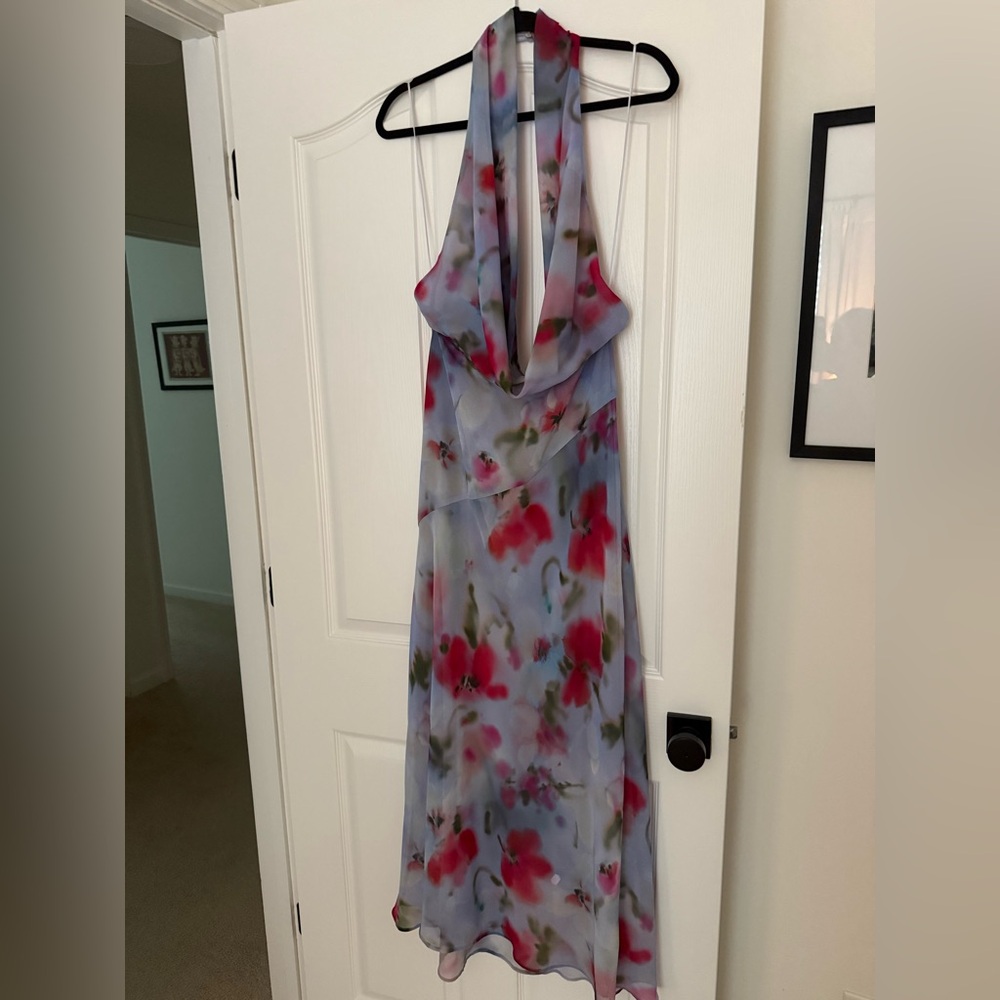 Zara White Floral Backless Halter Maxi Dress - Picture 7 of 7